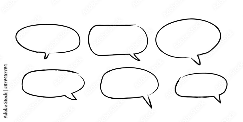 Wall mural speech bubbles, hand drawn vector doodle symbols of discussion isolated on white