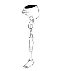 Leg prosthesis line art, artificial foot for orthopedic rehabilitation, bionic implant, exoskeleton.