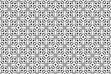 Seamless Geometric Checked Floral Black and White Pattern. 