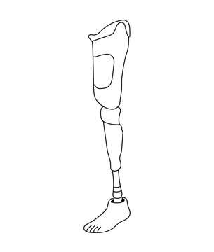 recommend clip art: Leg prosthesis line art, artificial foot for orthopedic rehabilitation, bionic implant, exoskeleton.
