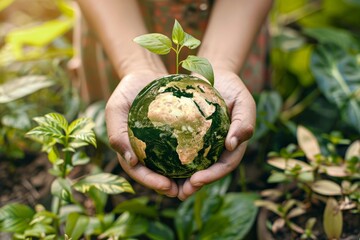 Natures Celebration. Earth Day - Green Globe Amidst Serene Forest, Moss, and Subtle Sunlight. Beautiful simple AI generated image in 4K, unique.