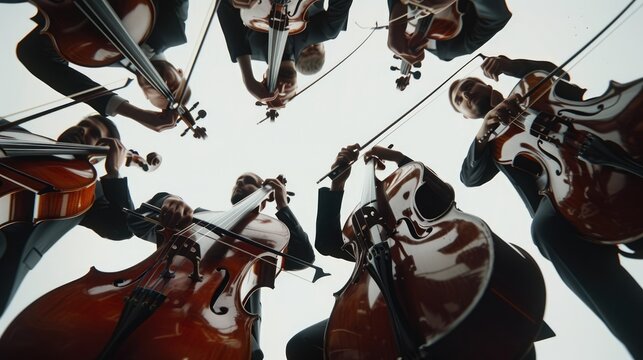 A group of cellists playing their instruments. AIG535