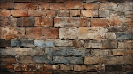 Fototapeta premium Weathered Old Brick Wall with Rich Textures and Variations in Color, Reflecting the Passage of Time