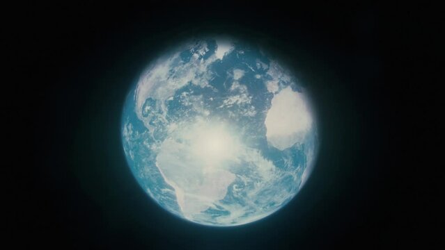 Travelling avant vers la Terre vue depuis l'espace avec la Lune en arri&egrave;re plan, 4K 60 images par secondes