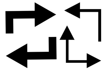 Road navigation arrows. Direction or road signs, arrow icons. Driving direction sign, location point intersection circle, route turn black pictograms. Vector isolated collection.