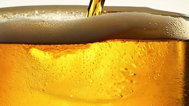 Pouring beer with bubble froth in glass for background on front view wave curve shape texture foam