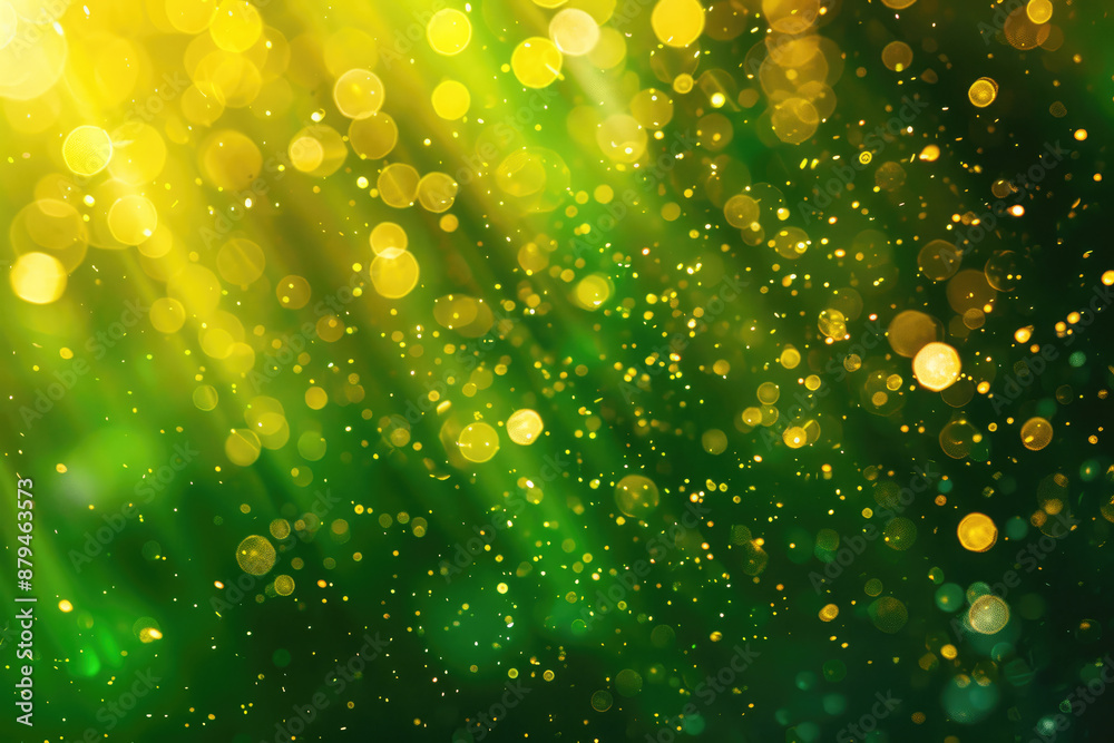 Poster an abstract image featuring green and yellow light bokeh creating a dreamy and vibrant atmosphere, p