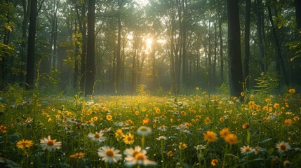 Enchanted Forest Clearing with Wildflowers and Sunlight - Peaceful Nature Photography with Fujifilm X100F