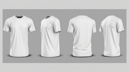 T shirt template with many angles on white background 
