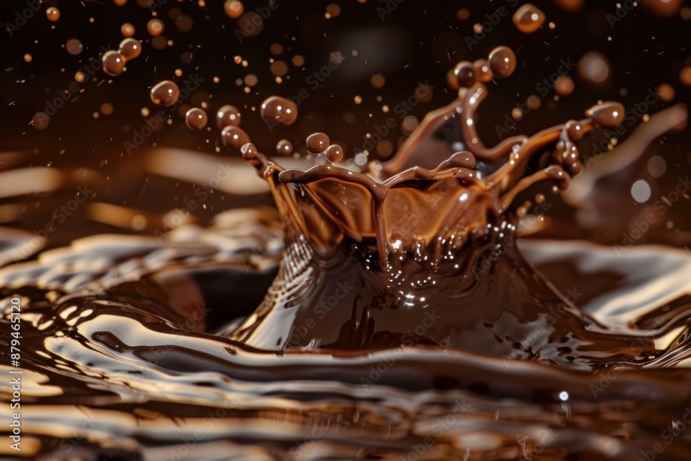 Wall mural crown splashing into melted chocolate, creating waves and drops of chocolate