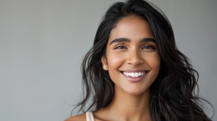 Portrait of beautiful smiling Indian woman with long curly hair