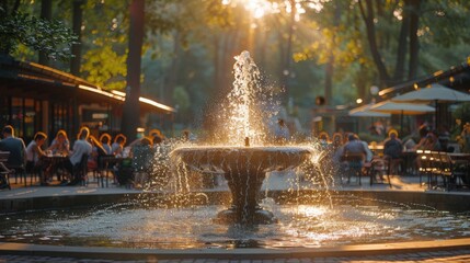 Urban Oasis: Vibrant City Park with Fountain, Joyful Picnics, and Playful Children - Captured with Canon EOS R5
