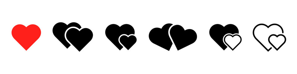 Double heart icon. Love sign vector set. Two heaarts symbol. Heart valentine icon.