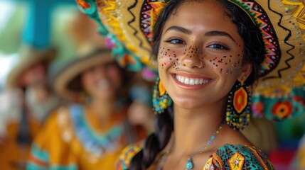 Joyful Street Performance: Musicians, Dancers, and Colorful Costumes in Festive Atmosphere