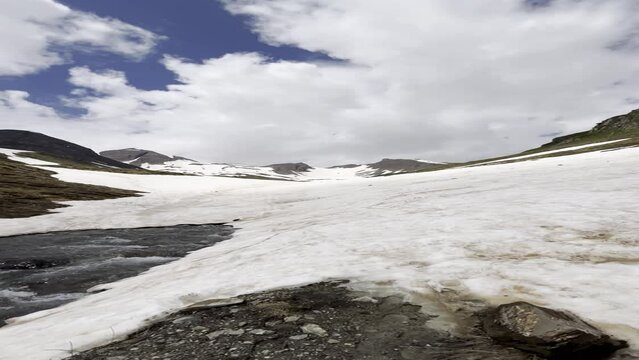 mountain river in the mountains during snow melt