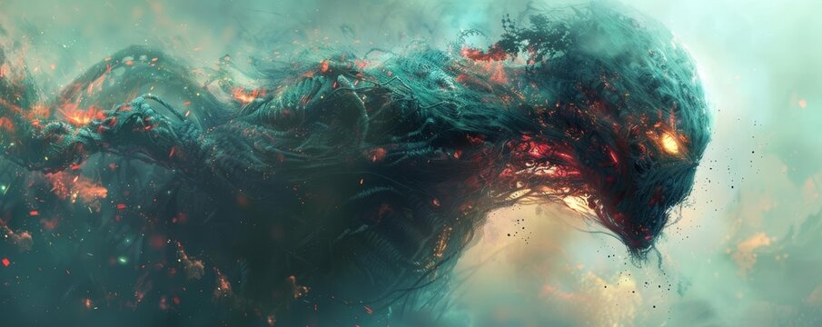 Amorphous alien with shifting shapes and colors, shapeshifting entity