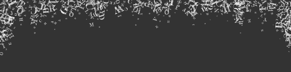 Flying latin letters. White chalk  scattered