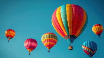 Fototapeta premium Vibrant Hot Air Balloon Festival - Colorful Balloons Ascending in Clear Blue Sky Captured with Fujifilm GFX 100 Camera
