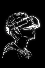 A white silhouette of a cyberpunk hacker with digital elements on a black background, outlined in a logo.