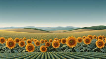 Fototapeta premium Abstract background of colorful nature scenes with vibrant floral patterns illustrating sunflower fields where the golden blooms create a radiant and cheerful landscape Illustration, Image, ,