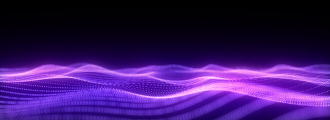 Abstract technology wave with motion glowing dots. Dark cyberspace in digital background. Connection big data. Futuristic wireframe texture. Dynamic analysis a network connection. 3D rendering.