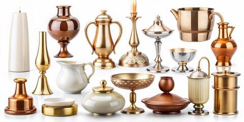 set with different objects on white background 
