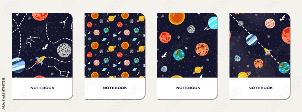 Canvas Prints School notebook cover design with cartoon galaxy.