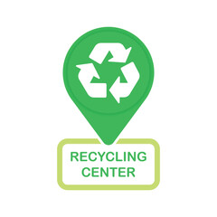 Recycling center sign with gps location pin in green color