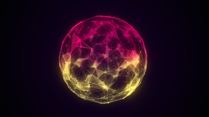 Futuristic sci-fi sphere in space. Technology circle a network connection big data. Digital ai background with particles. Abstract frame ball. 3D wireframe geometric sphere. 3D rendering.