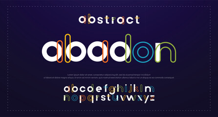 Creative Outline Double line monogram alphabet and tech fonts. Lines font regular uppercase and lowercase. Vector illustration.