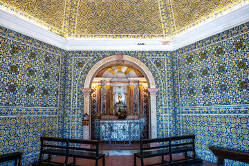 Interior of the unusual Saint Sebastian Chapel Sao Sebastiao in Ericeira, Portugal. Overlooking the...