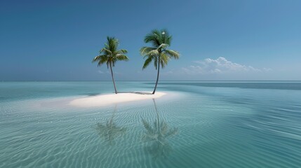 Tropical island scenes with lush vegetation and pristine beaches evoking the allure of exotic getaways Illustration, Image, , Minimalism,