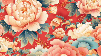 Chinese painting peony traditional Chinese tide flower embroidery illustration pattern background
