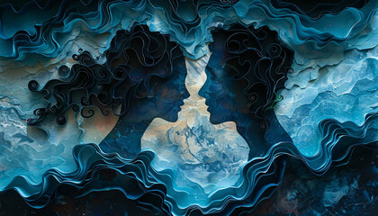 Paper-cut style Chinese Valentine's Day concept poster illustration
