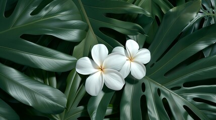 Obraz premium Tropical plants with vibrant leaves and flowers creating a lush and exotic garden scene Illustration, Image, , Minimalism,
