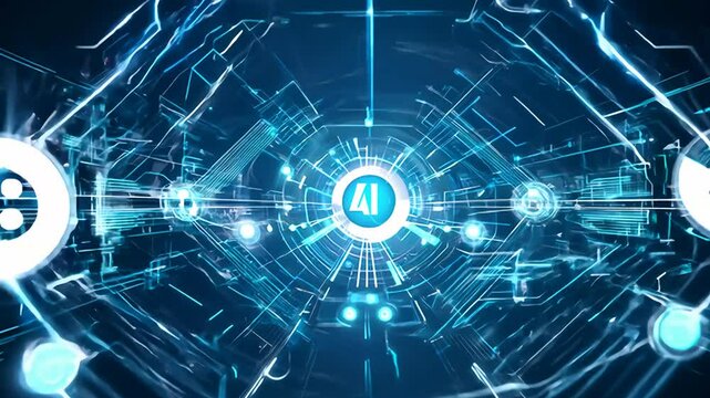 Abstract Digital Circuitry Background With AI and SC Logos