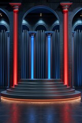 Obraz premium Futuristic Stage with Neon Lights and Pillars