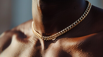 Neck of a black man wearing a gold chain