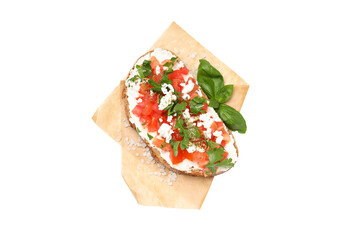 PNG, an appetizing sandwich with grilled vegetables, isolated on a white background.