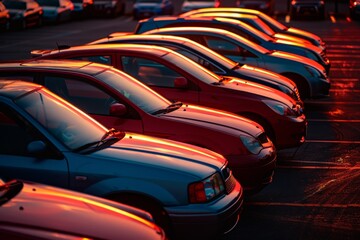 Outdoor car lot, sale, rental services. Insurance-backed. Auto parking, dealership, agent. Automotive industry hub.. Beautiful simple AI generated image in 4K, unique.