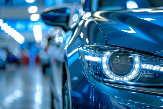 headlights close-up, car dealership, auto theme. Beautiful simple AI generated image in 4K, unique.