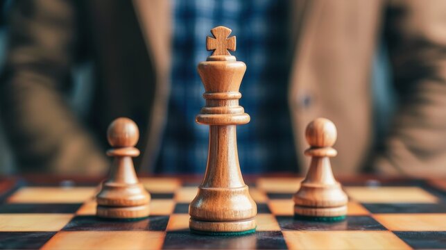 Close-up of a chessboard with wooden chess pieces during a game. The strategic positioning reflects thoughtful planning and competitive spirit.
