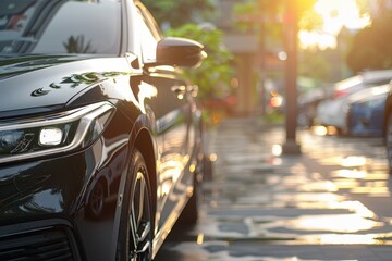 Naklejka premium Outdoor car lot, sale, rental services. Insurance-backed. Auto parking, dealership, agent. Automotive industry hub.. Beautiful simple AI generated image in 4K, unique.