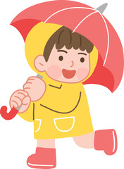 빨간 우산쓴아이일러스트,우비입은아이일러스트
