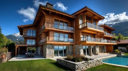 Fototapeta premium Exterior Villa With Large Windows