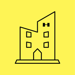 simple hotel symbol icon, line vector isolated on yellow background. trendy and modern design