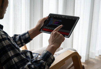Software development programming on computer screen for modish application and program coding