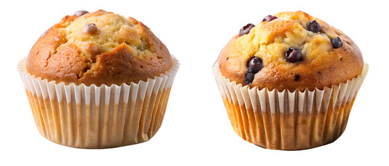 Set of two cupcakes on a transparent background. It's a tasty food concept.
