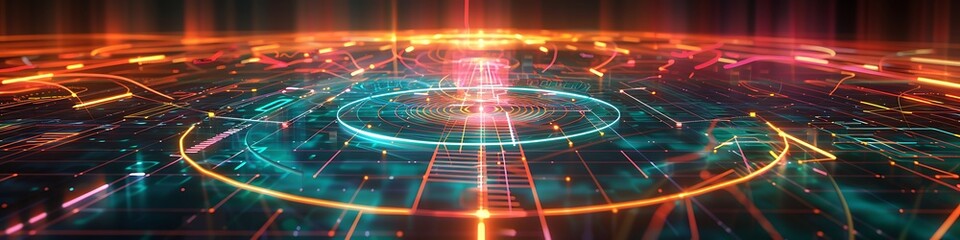 A radar chart with neon lines and transparent areas, creating a futuristic, holographic effect