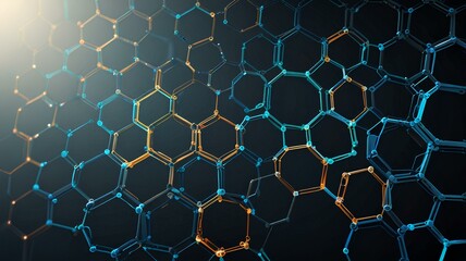 3D hexagonal molecular structure.
